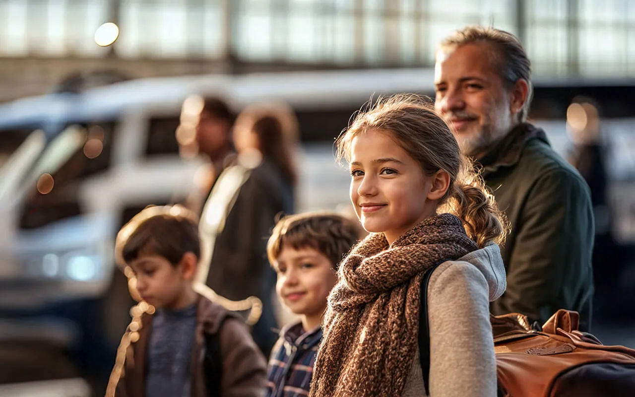 Familia caminando junta con actitud optimista, representando protección patrimonial integral para el bienestar familiar a largo plazo.
